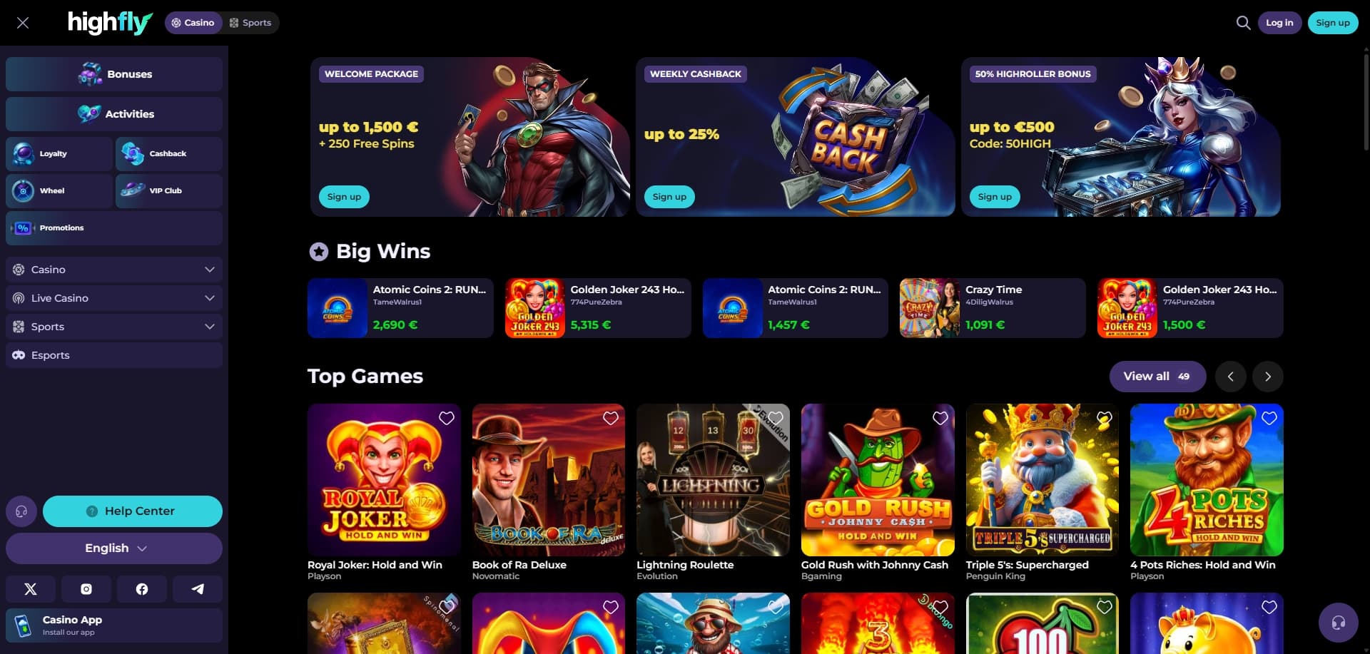 HighFlyBet homepage