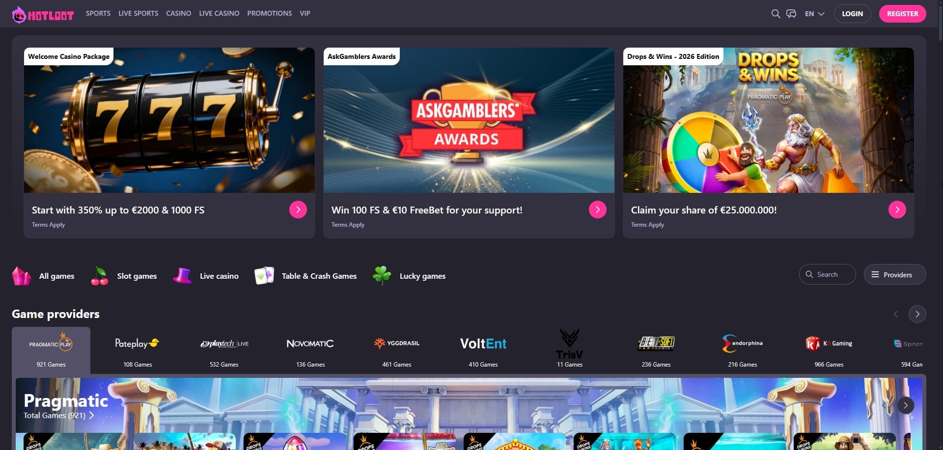 Hotloot homepage