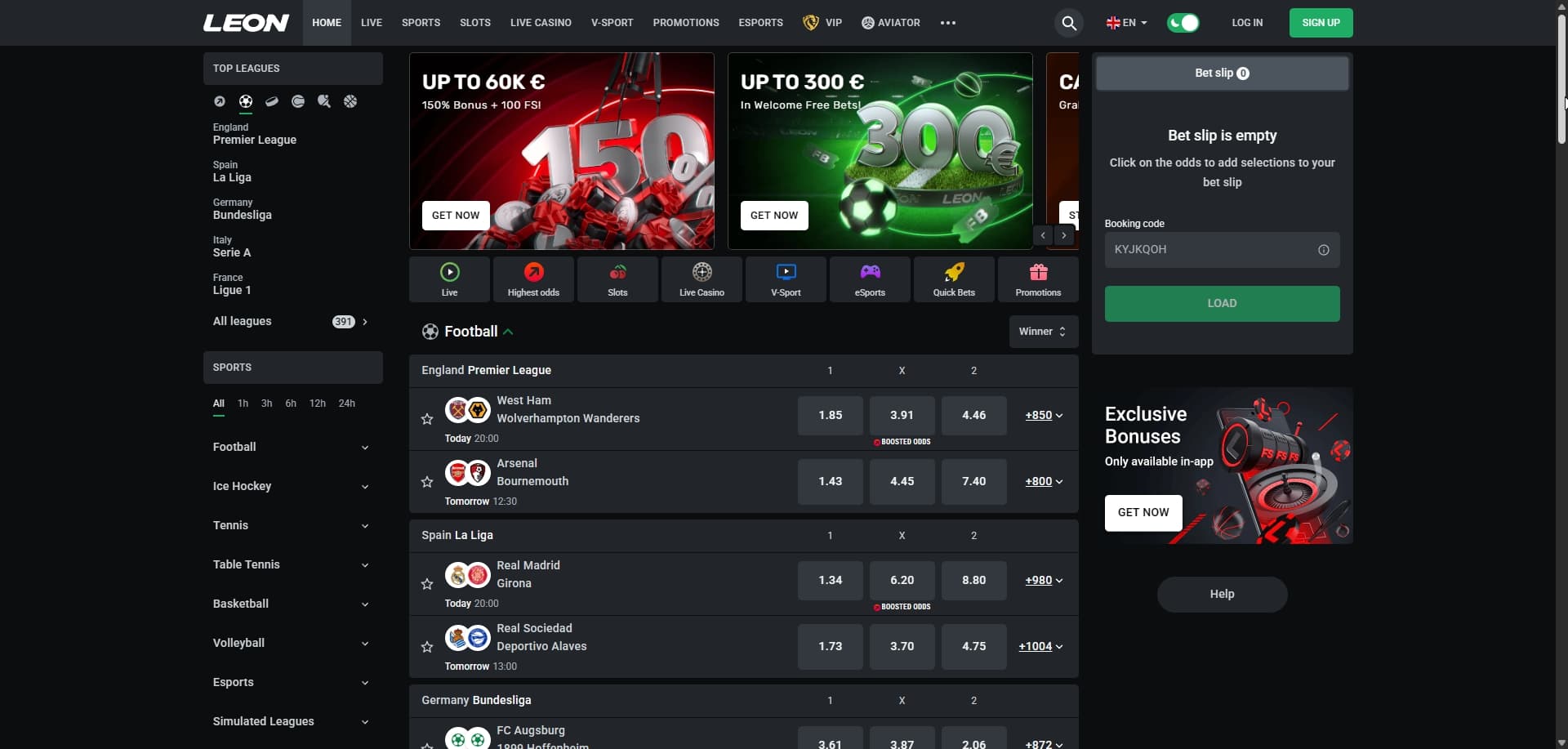 LeonBet homepage