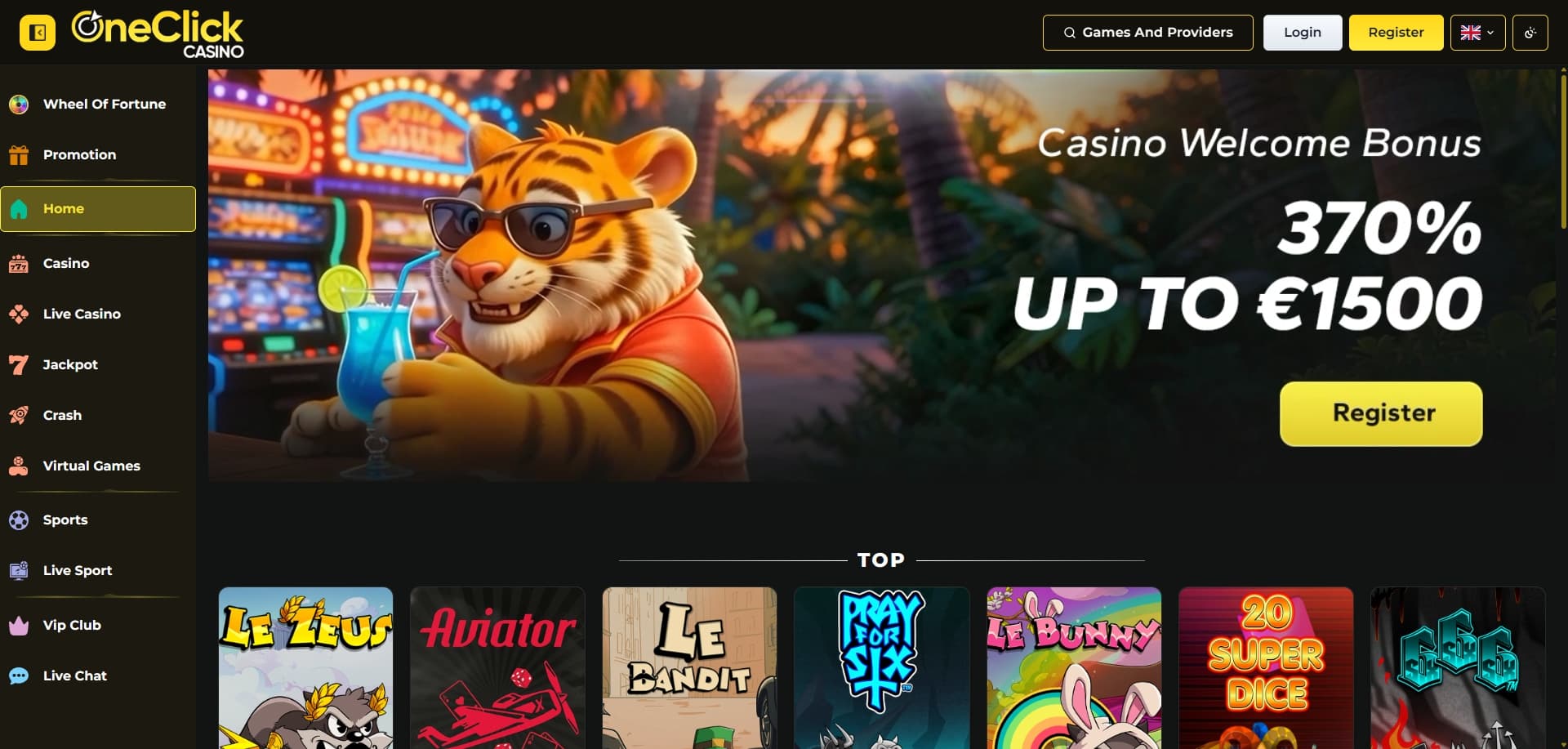 OneClick Casino homepage
