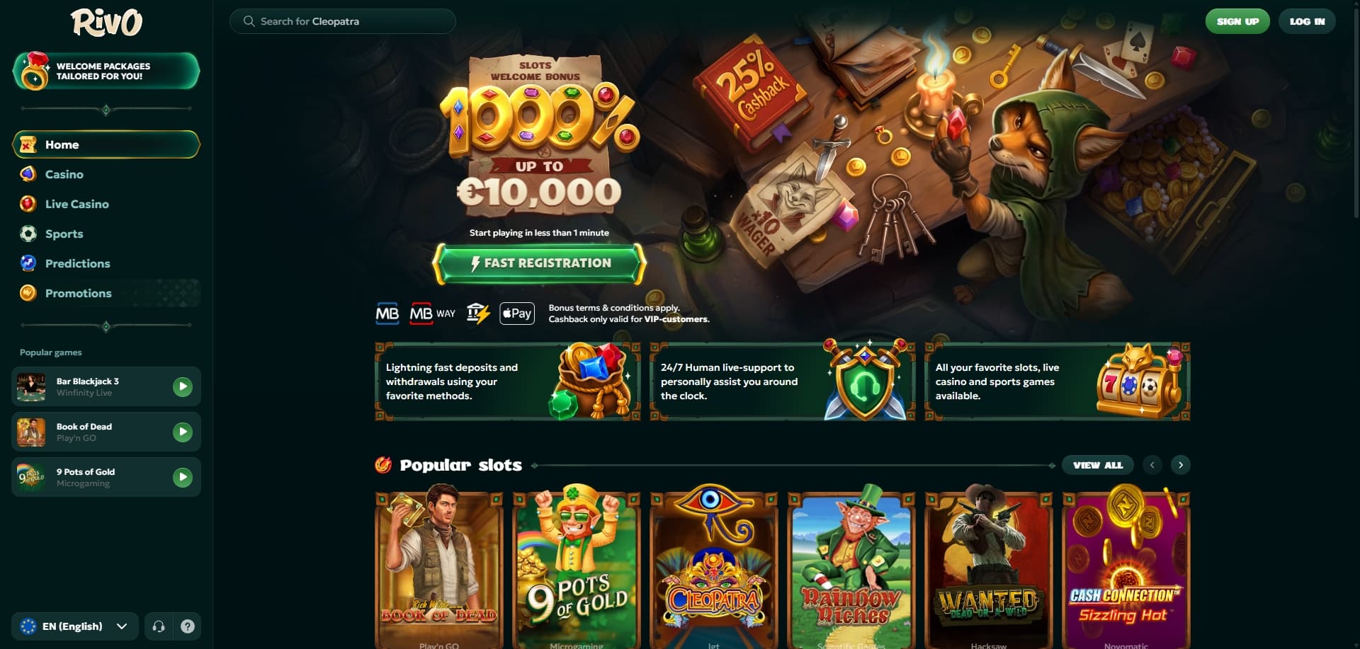 Rivo Casino homepage