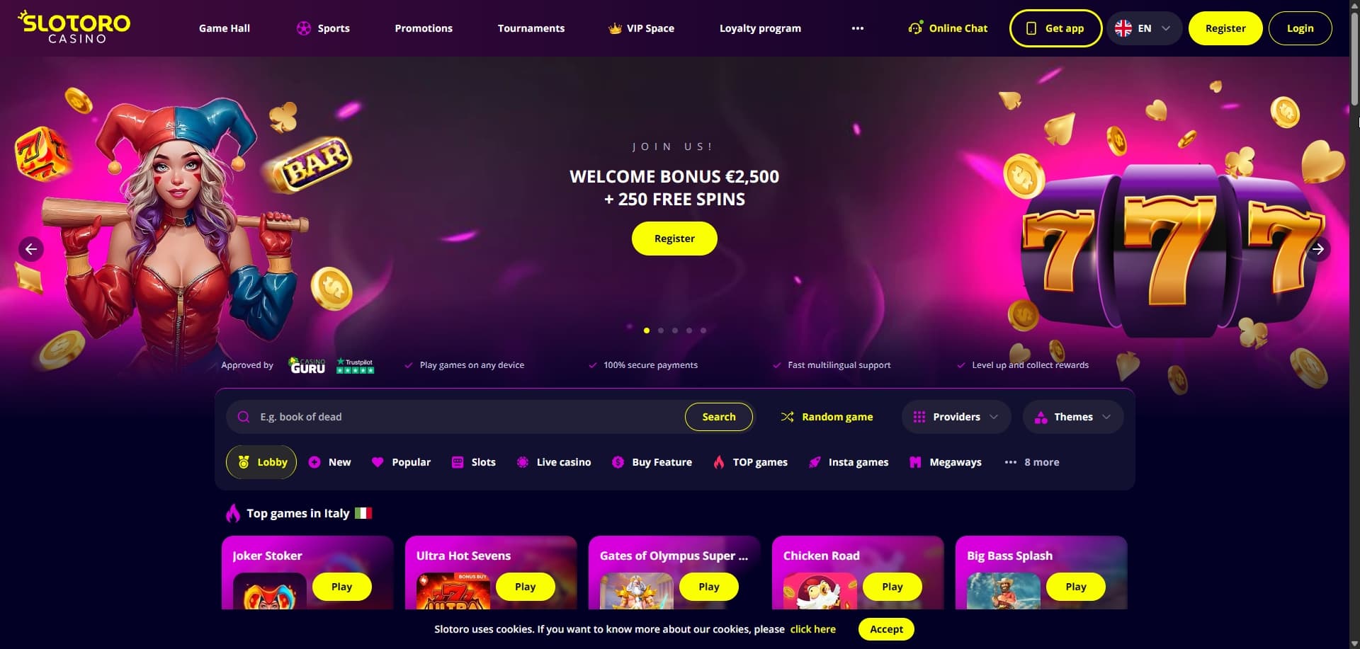 Slotoro homepage