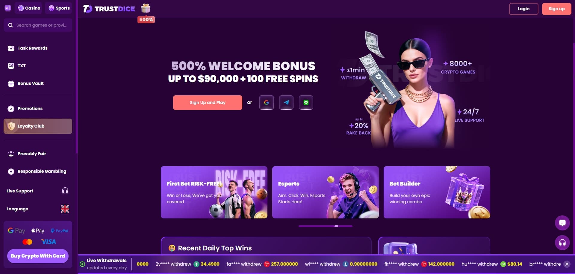 Trust Dice homepage