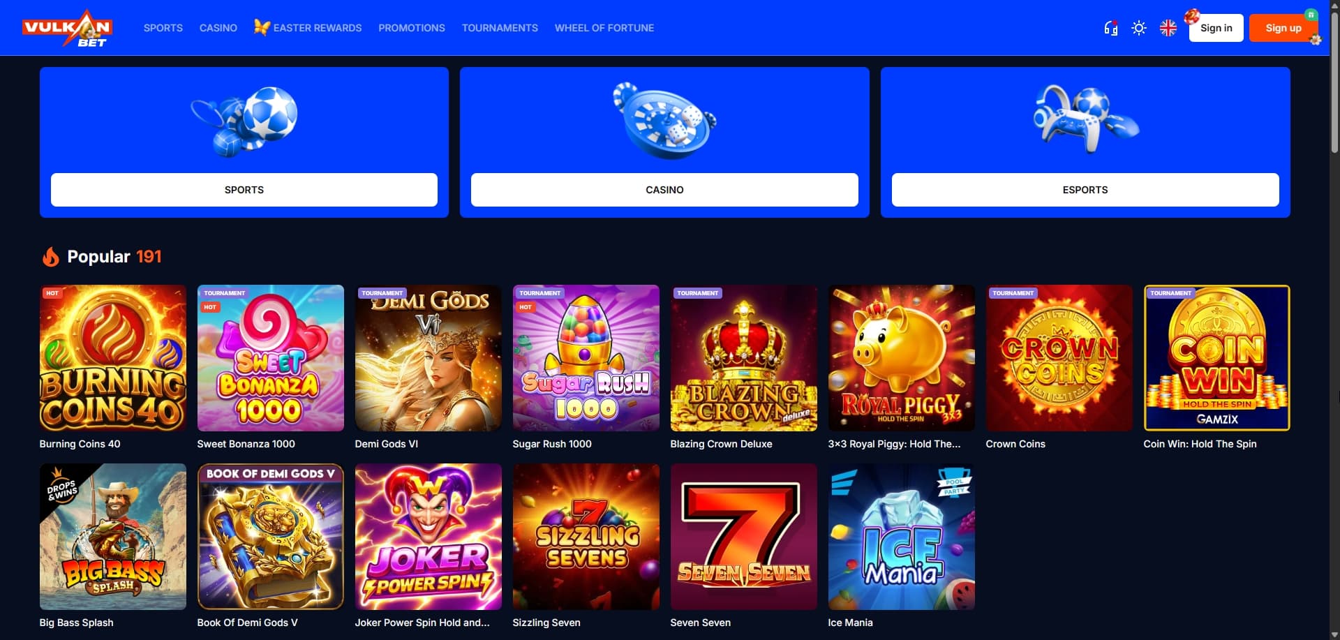 Vulkan.bet homepage
