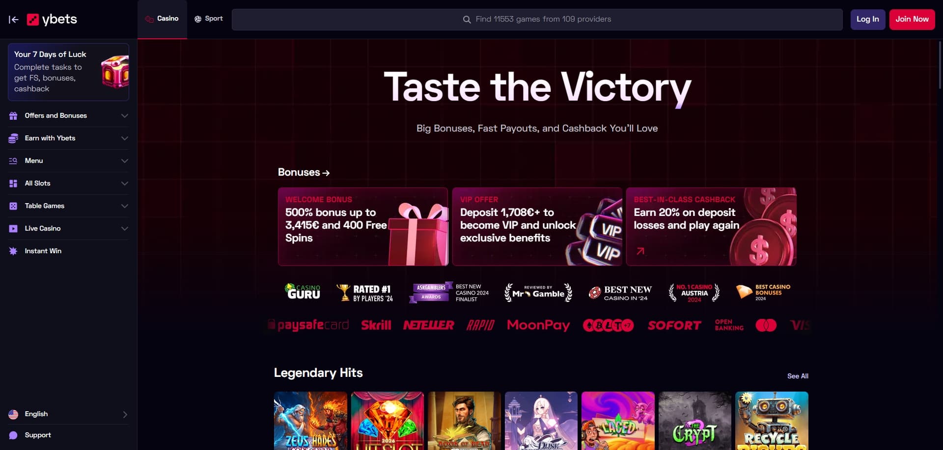 Ybets homepage