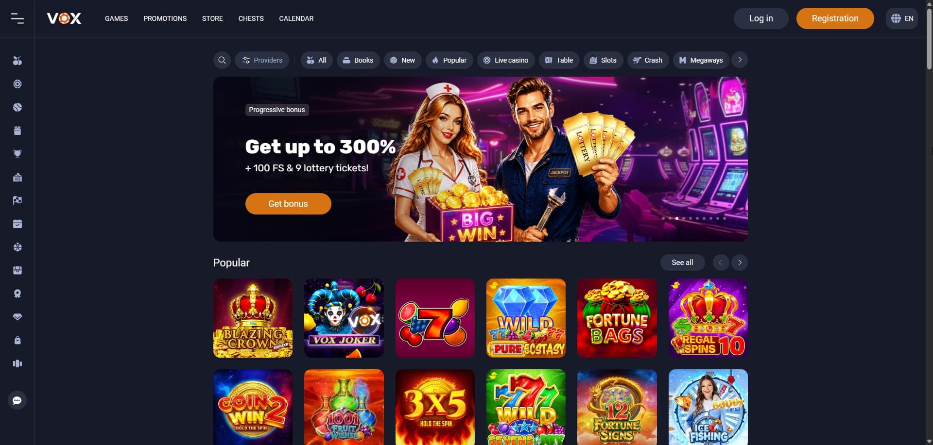 Vox Casino homepage